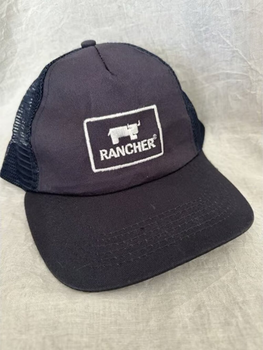 Rancher Hit Wear Blue Embroidered Bull Trucker Snap-Back Hat Cap Western